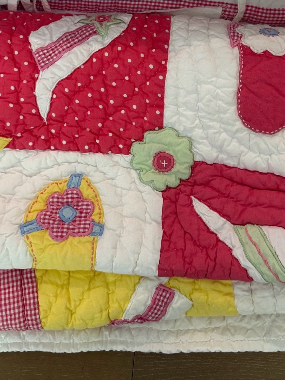 Pottery Barn Kids Patchwork Baby Quilt in Pink, Yellow & White